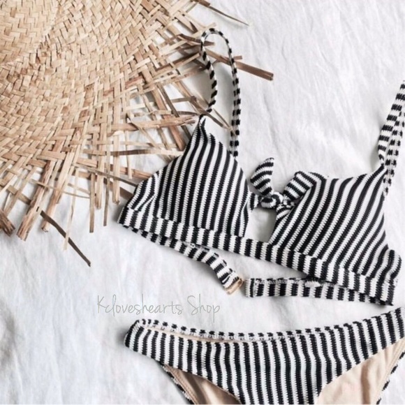 Other - Stripe Tie Bow Printed Bikini